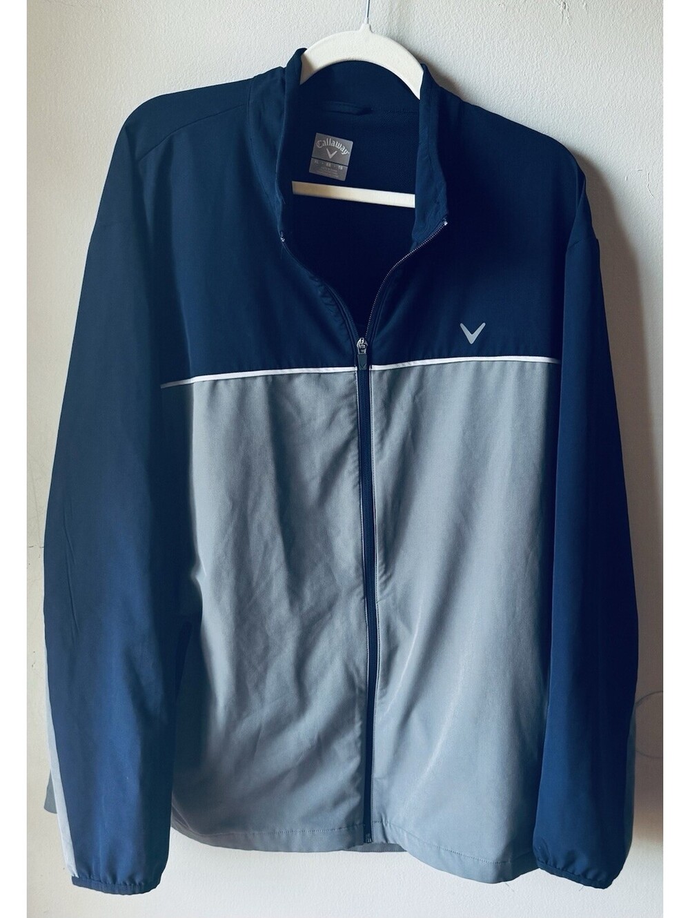 Callaway Golf-Full Zip Collard Lightweight Jacket-Navy/Gray-Men’s XL